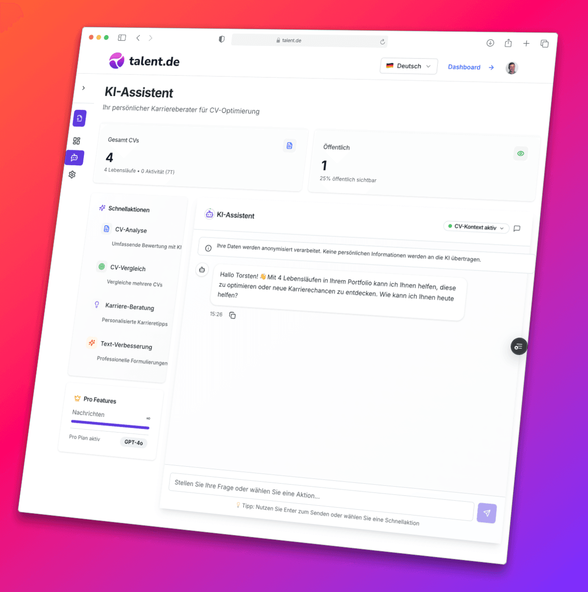 Dein eigener AI Assistent für Deinen Lebenslauf und Deine Karriere