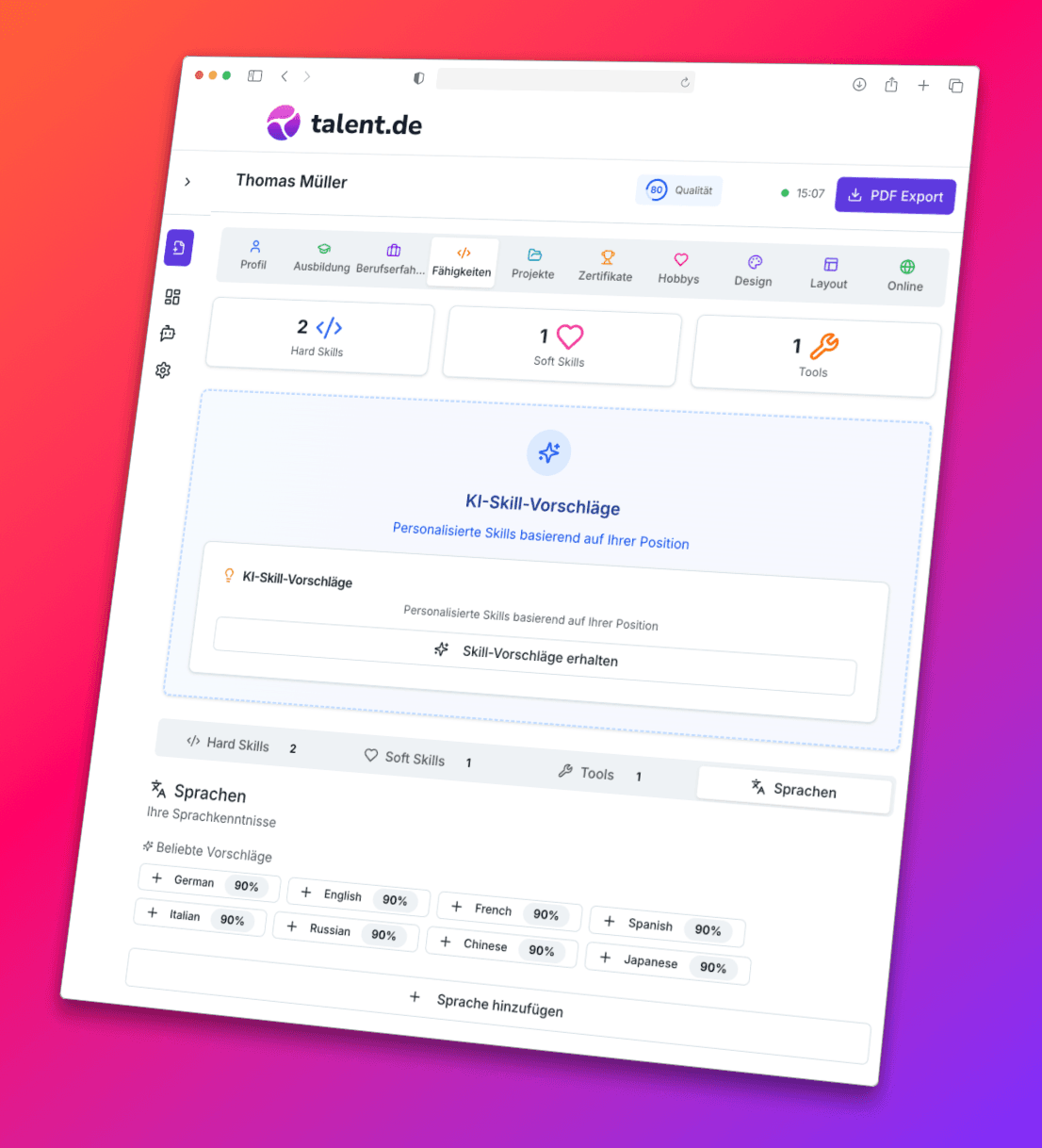 AI/KI füllt die richtigen Skills vollautomatisch – passende Vorschläge in Sekunden